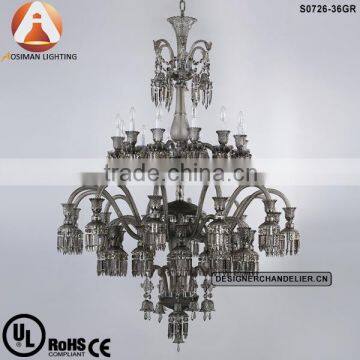 36 Light Baccarat Style Crystal Chandelier in Smokey Color