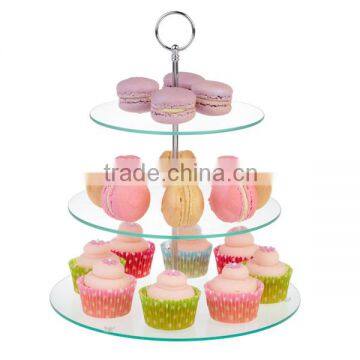 3 tier Clear Glass Cake Plate Stand With metal handle