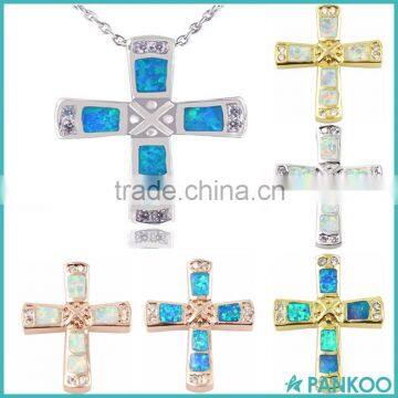 Custom 925 Sterling Silver Created Synthetic Opal Cross Pendant Wholesale