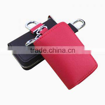 Cross grain car key chain key wallet PU leather key wallet pouch