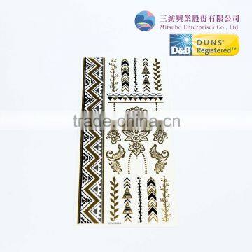 Fashion Body Temporary Metallic Tattoo Gold Silver Tattoo Sticker