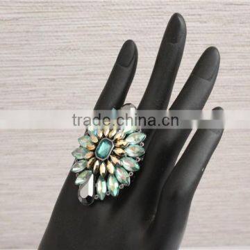 Green Color Crystal Rings China Factory, Wholesale Fashion Jewelry Stretch Rings photo-3