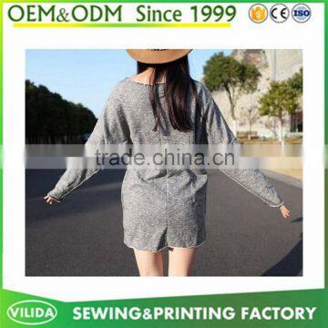 Latest Fashion Casual Loose Long Sleeve 100% Cotton Blank T-shirt Dress photo-4