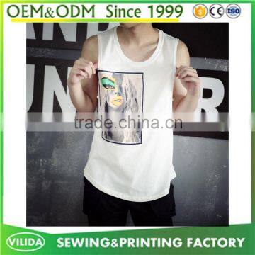 Custom made men's 60% polyester 40 %cotton dry-fit printed tank top