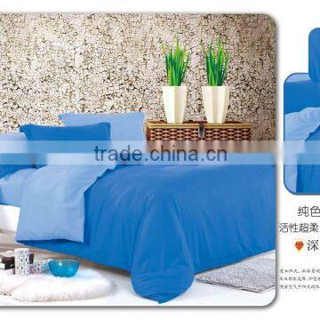 new design elegant reactive printing bedding set,plain color polyester thick microfiber bed sheet set, blue color