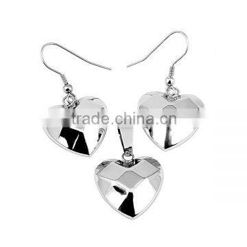 SRS0067  China Stainless Steel Pendant and Earring Silver Cool Lozenge Heart Jewelry Set