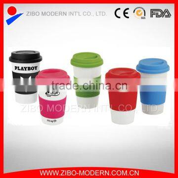 ceramic coffee mug without handle with silicone lid and sleeve