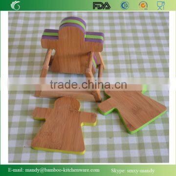 Hand-in-hand Bamboo Coaster Set With Colorful End photo-2