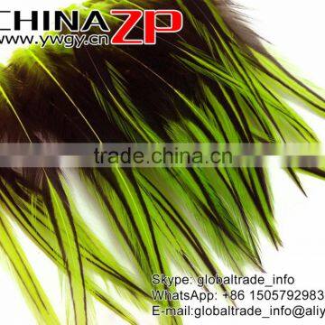 ZPDECOR Feather Hair Extension Dyed Lime Green Laced Medium Rooster Cape Feathers photo-2