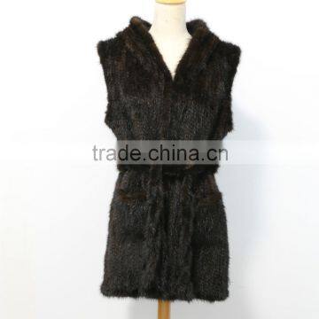 Fashion genuine knitted mink fur vest with hood for women M2902