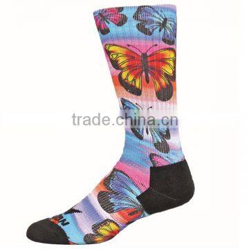 GSP-30 haining gs multi-colored butterfly design 360 degree sublimatiom printing socks
