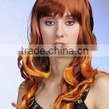 Yellow red omber long body wavy synthetic cosplay hair lace wig