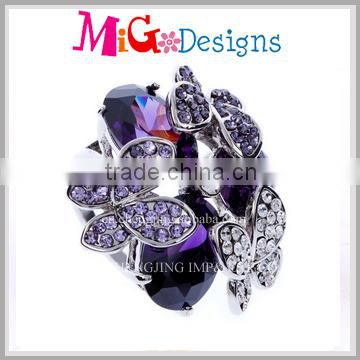 OEM Wholesale Big Purple Butterfly Ring With Crystals