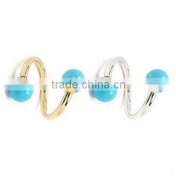 14K Gold Spiral barbell with Turquoise balls,eyebrow jewlelry