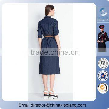 2016 Fashion Ladies Designer Retro Denim Shirt Dress
