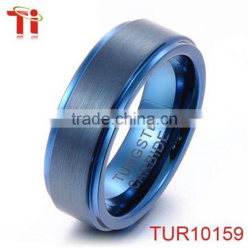 blue plated step brushed tungsten ring mens weeding engagement ring bands wholesale fashion jewelry best selling products