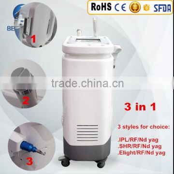 2017 3 in 1 Muti-functional beauty Elight RF skin rejuvenation+nd yag laser Tattoo Removal ipl laser hair removal permanent