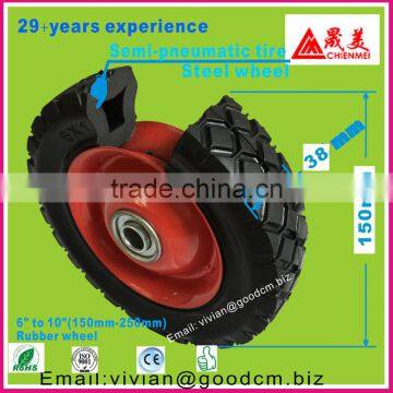 Trolley wheel 6 inch pneumatic rubber wheel 6x1.25/polyurethane wheel