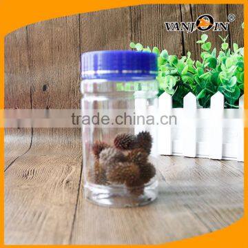300ml PET Clear Plastic Medicinal Herbs Bottle With Blue Screw Lids
