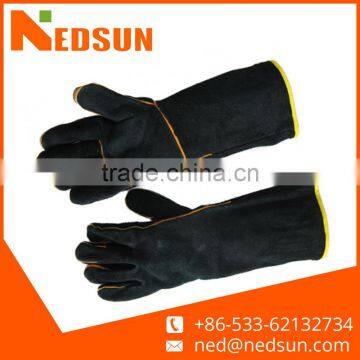 Black protective welding leather gloves for barbecue