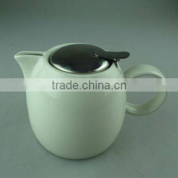 White Round Porcelain Tea Pot With Stainless Steel Lid photo-2