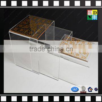 Clear acrylic high end coffee tables PMMA trunk coffee table 3pcs platic nesting end table from shenzhen yidong