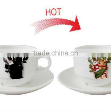 custom printed color changing ceramic tea cup saucer