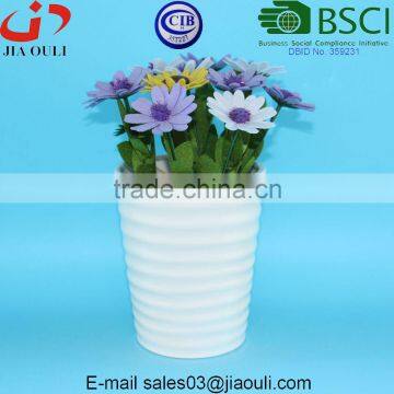 Dimple Stripes Design Glazed White Ceramic Plant Garden Vase photo-2
