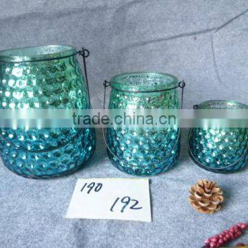 Decorative hanging blue mercury glass candle holder