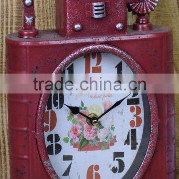 ANTIQUE RED METAL LIDHTER SHAPE TABLE TOP CLOCK