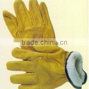 Yellow cow grain leather full palm winter driver gloves