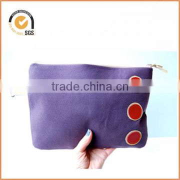 Purple Brushed Twill with Leather Circles Zipper Pouch Clutch By Chiqun Dongguan CQ-H02010