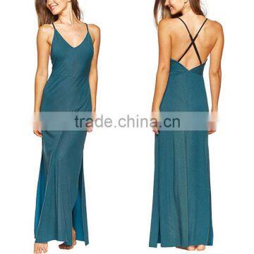 Wholesale Deep V Neck Maxi Beach Party Wear Dress Sexy Slit Ladies Western Long Backless Beachwear Dress