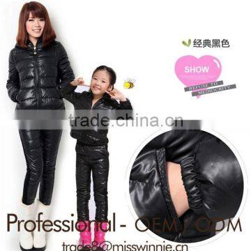 hot style black thick cotton coat and pants suit family clothing keep warm coat sets