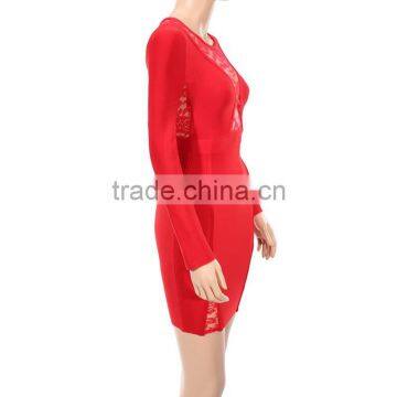 Red Lace Long Sleeve Sexy HL Rayon Bodycon Bandage Dress Sexy Fashion Girl Evening Party Dress photo-3