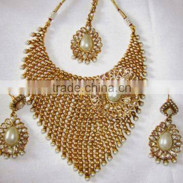 Pearl Polki Gold Plated Designer Necklace Earring Set photo-2