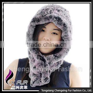 CX-C-243C Women Fur Hooded Scarf Winter Fur Hat Earmuff Fur Hat