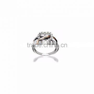 Two Tone Plated CZ Studded Heart Ring