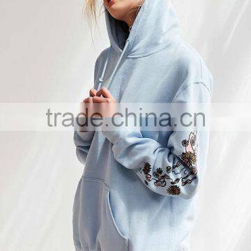 MGOO 2017 Noise Skeleton Flower Hoodie Sweatshirt Cotton Blends Fleece Light Blue Putover Hoodies photo-2