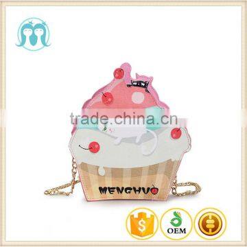 Bright shining&healthy pu material kids purse with zipper ice cream shape girl