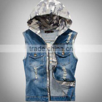 zm35659a latest dashion mens hooded jacket simple denim waistcoat