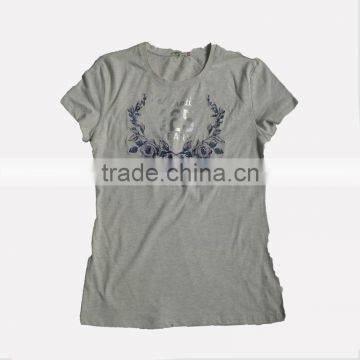 Hot sale 100%cotton embroidered short sleeves ladies T-shirt