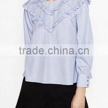 Runwaylover EY2385B Women Long Sleeve Fashion Falbala Pure Color Blouse