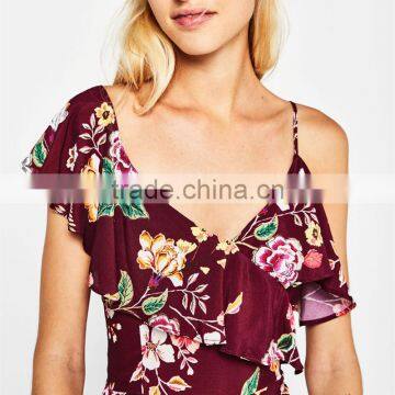 2017 Hot Sale Woman Floral Printed, Sexy Irregular Sleeve Jumpsuits photo-3