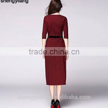 Wholesale Simple Striped Long Dress With Belt photo-3
