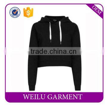 Women Cropped Top Hoodie High Quality Pullover Black Hoodie Sweatshirt