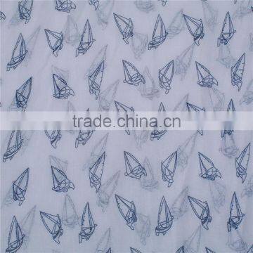 Voile Scarves & Wraps Rectangle White Deep Blue Sailing Boat Scarf Made In China photo-2
