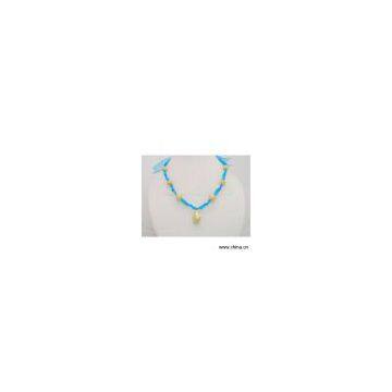 Sell Charming Blue Ribbon-Tie Necklace With 18K GP Golden Beads