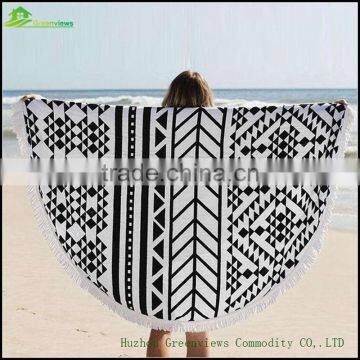 China Supplier High Quality Pinted Round beach towels with tassel soft cotton microfiber circle towel