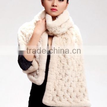 YR479 Top Quality Genuine Rex Rabbit Hand Knit Fur Shawl Scarf